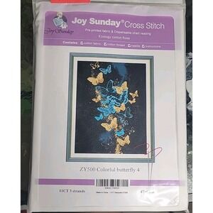 Joy Sunday Colorful Butterfly 4 Cross Stitch Kit ZY500 11CT Pre-Printed 47x60cm